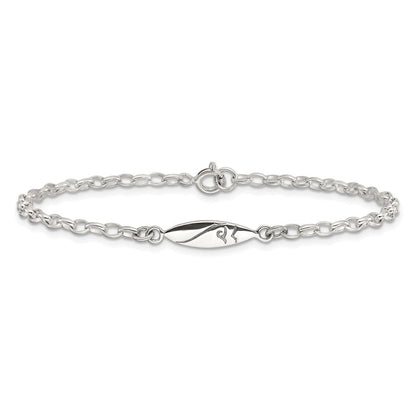 Sterlingsilber Antikisiert Poliert Geätzt Surf Board 7.25 Zoll Glieder Armband