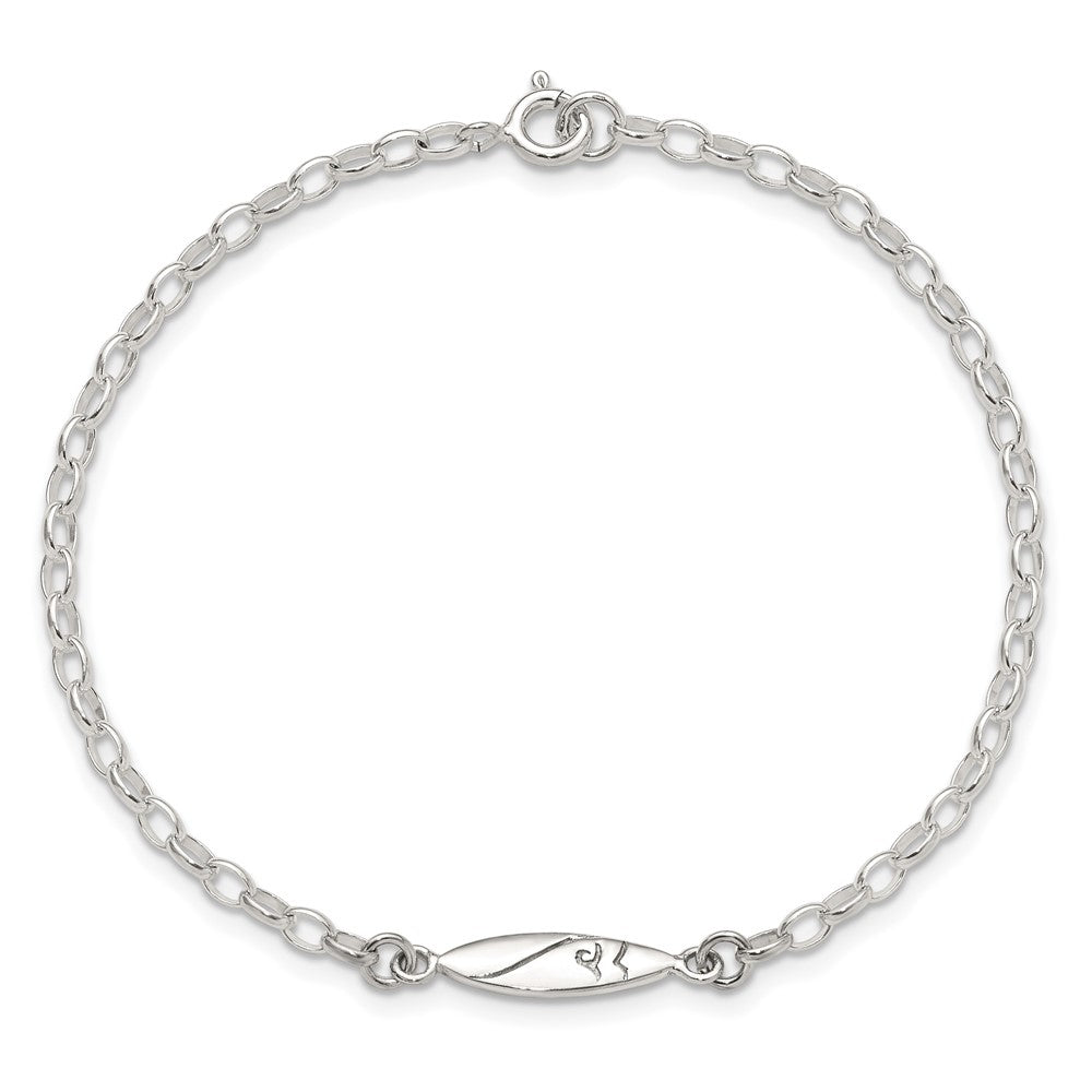 Sterlingsilber Antikisiert Poliert Geätzt Surf Board 7.25 Zoll Glieder Armband