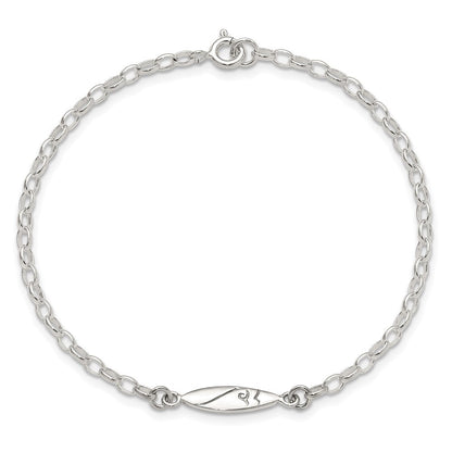 Sterlingsilber Antikisiert Poliert Geätzt Surf Board 7.25 Zoll Glieder Armband