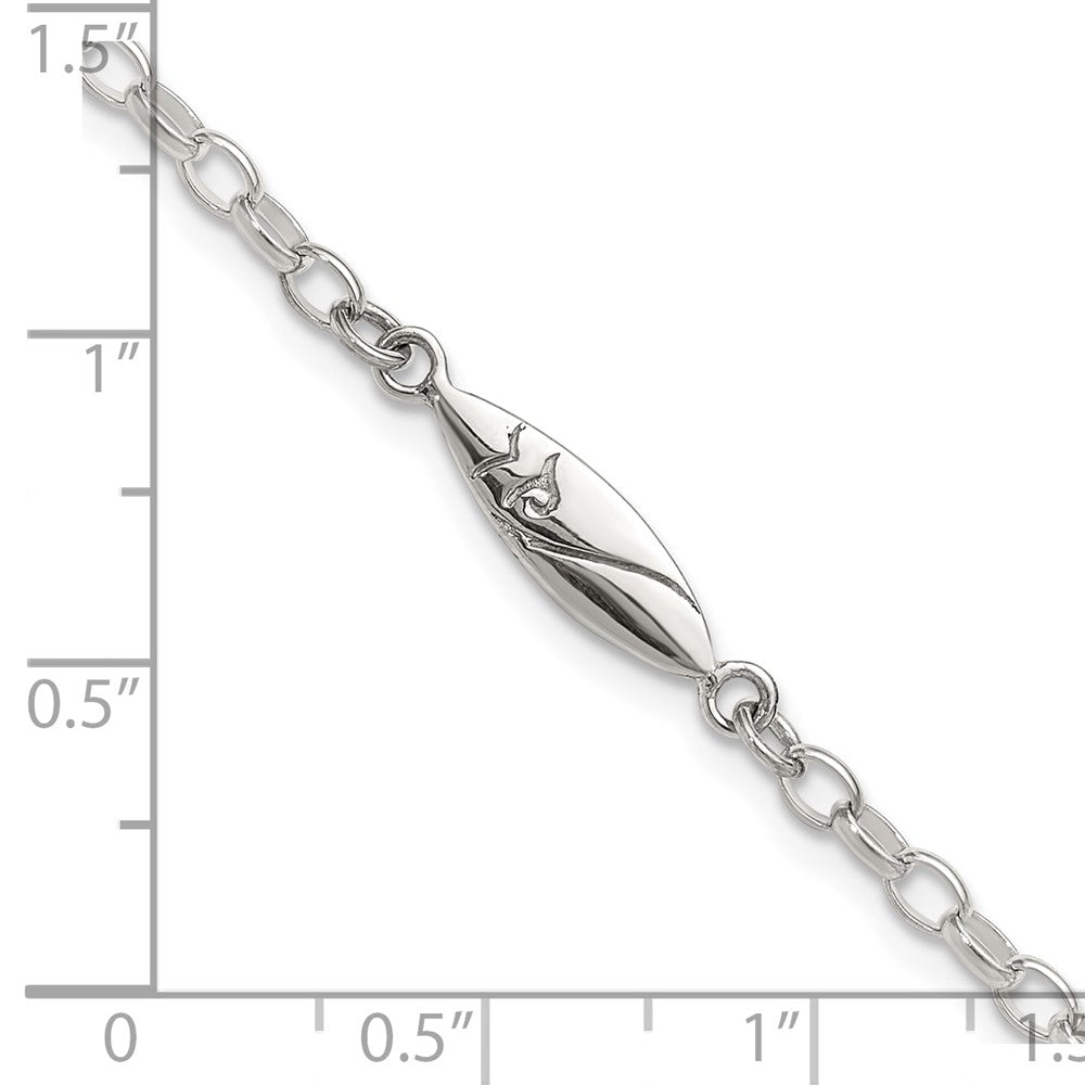 Sterlingsilber Antikisiert Poliert Geätzt Surf Board 7.25 Zoll Glieder Armband