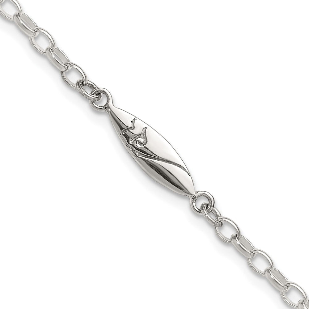 Sterlingsilber Antikisiert Poliert Geätzt Surf Board 7.25 Zoll Glieder Armband