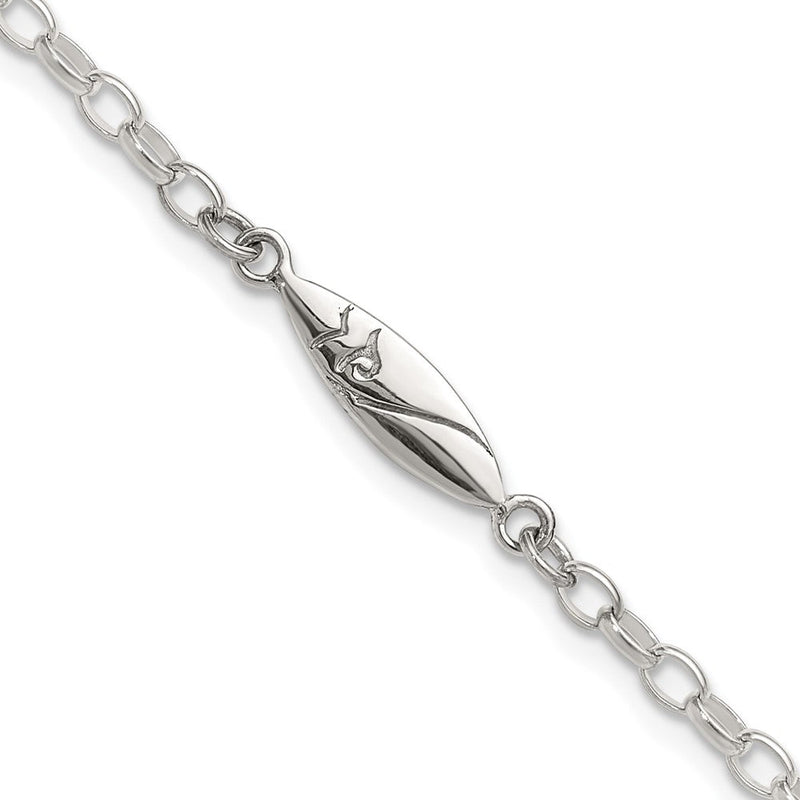 Sterlingsilber Antikisiert Poliert Geätzt Surf Board 7.25 Zoll Glieder Armband