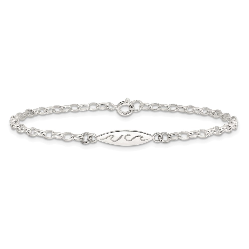 Sterlingsilber Antikisiert Poliert Geätzt Waves Surf Board Armband