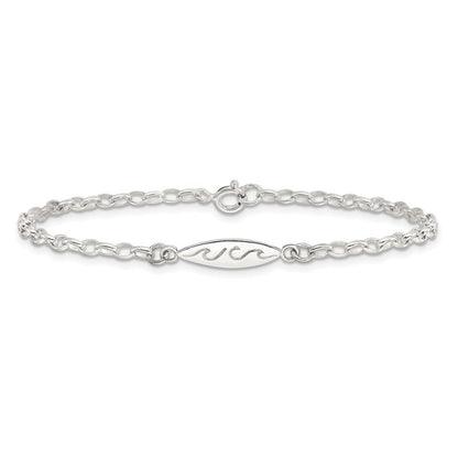 Sterlingsilber Antikisiert Poliert Geätzt Waves Surf Board Armband