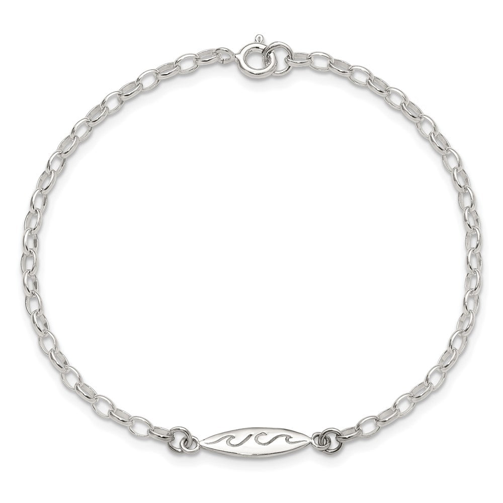 Sterlingsilber Antikisiert Poliert Geätzt Waves Surf Board Armband