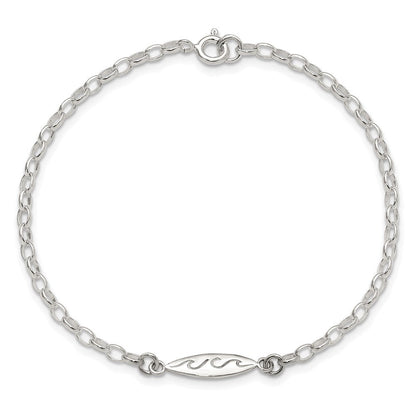 Sterlingsilber Antikisiert Poliert Geätzt Waves Surf Board Armband