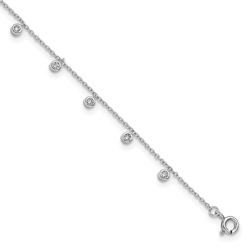 Sterlingsilber Rhodiniert Zargenfassung Zirkonia 9 Zoll Plus 1 Zoll Verlängerung Fußkettchen