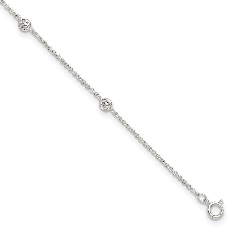 Sterlingsilber E-coated Zirkonia Stations 9.75 Zoll Plus 1 Zoll Verlängerung. Fußkettchen