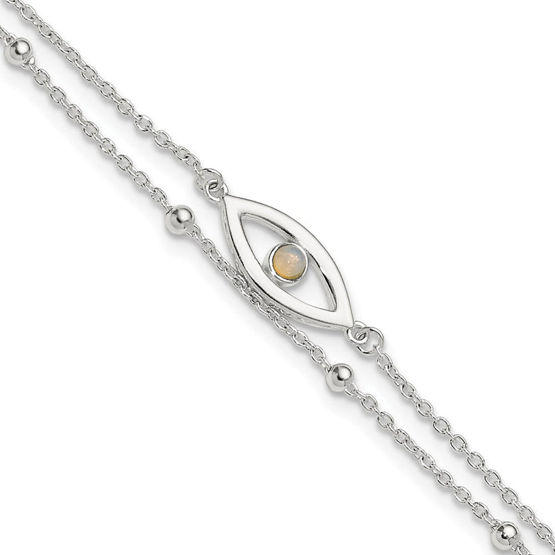 Sterlingsilber Poliert Erzeugt Opal Auge und Perle 9 Zoll Plus 1 Zoll Verlängerung Fußkettchen