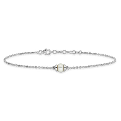 Sterlingsilber Rhodiniert Fwc Perle 9 Zoll Plus 1 Zoll Verlängerung Fußkettchen