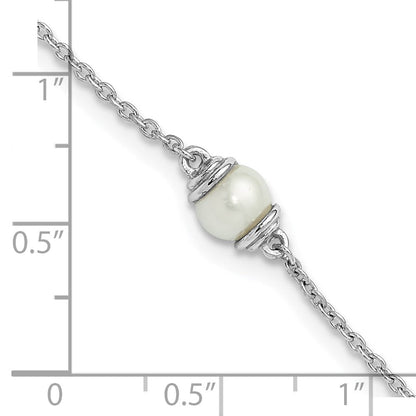 Sterlingsilber Rhodiniert Fwc Perle 9 Zoll Plus 1 Zoll Verlängerung Fußkettchen
