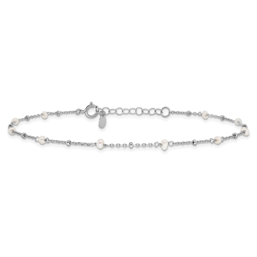 Sterlingsilber Rhodiniert 3mm Fwc Perle 9 Zoll Plus 1 Zoll Verlängerung Fußkettchen