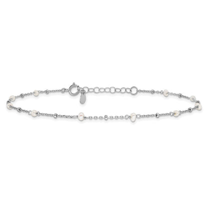 Sterlingsilber Rhodiniert 3mm Fwc Perle 9 Zoll Plus 1 Zoll Verlängerung Fußkettchen