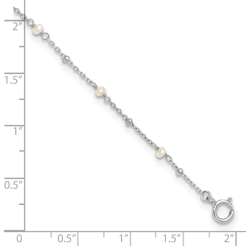 Sterlingsilber Rhodiniert 3mm Fwc Perle 9 Zoll Plus 1 Zoll Verlängerung Fußkettchen