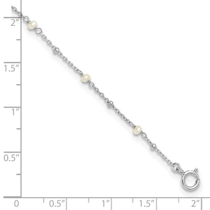 Sterlingsilber Rhodiniert 3mm Fwc Perle 9 Zoll Plus 1 Zoll Verlängerung Fußkettchen