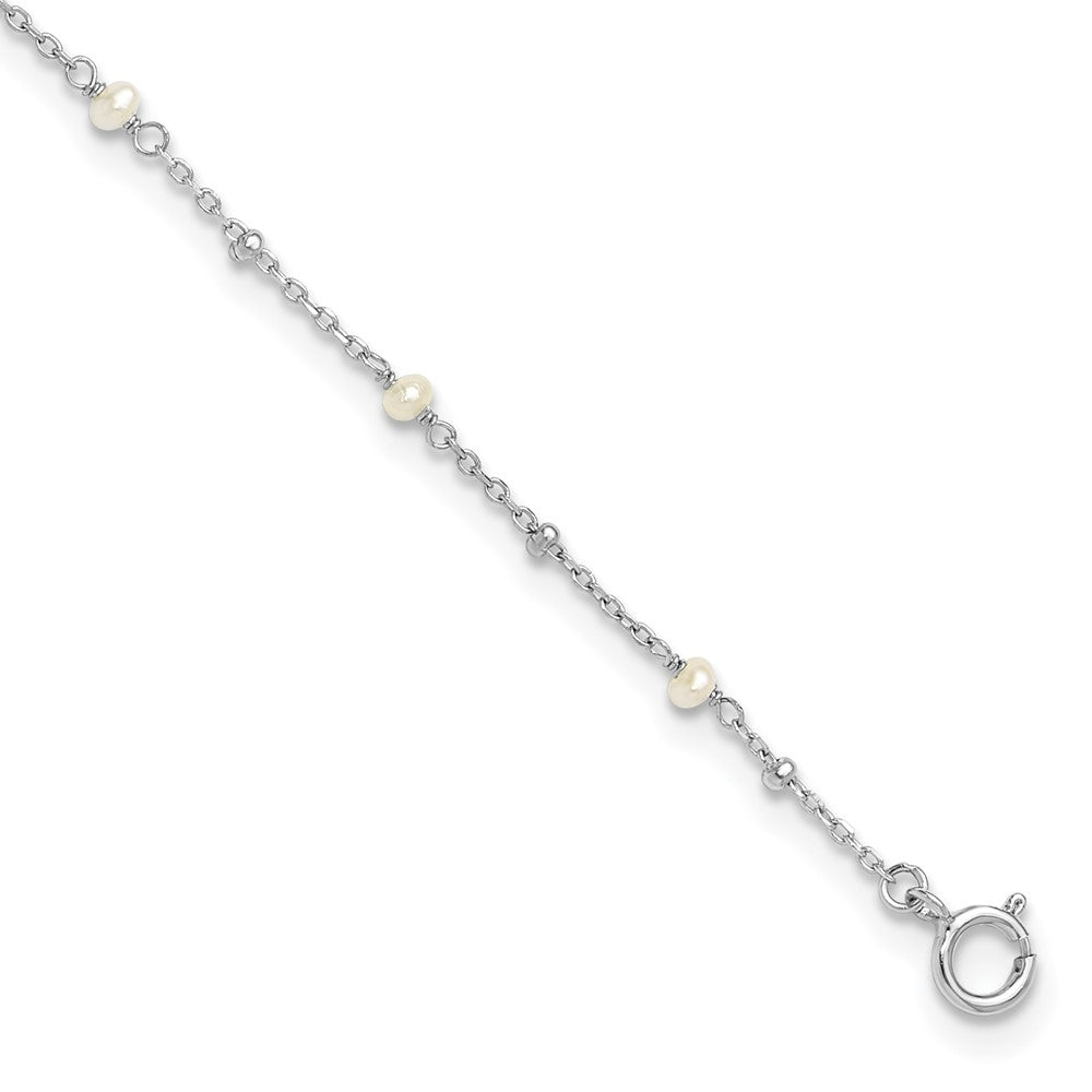 Sterlingsilber Rhodiniert 3mm Fwc Perle 9 Zoll Plus 1 Zoll Verlängerung Fußkettchen