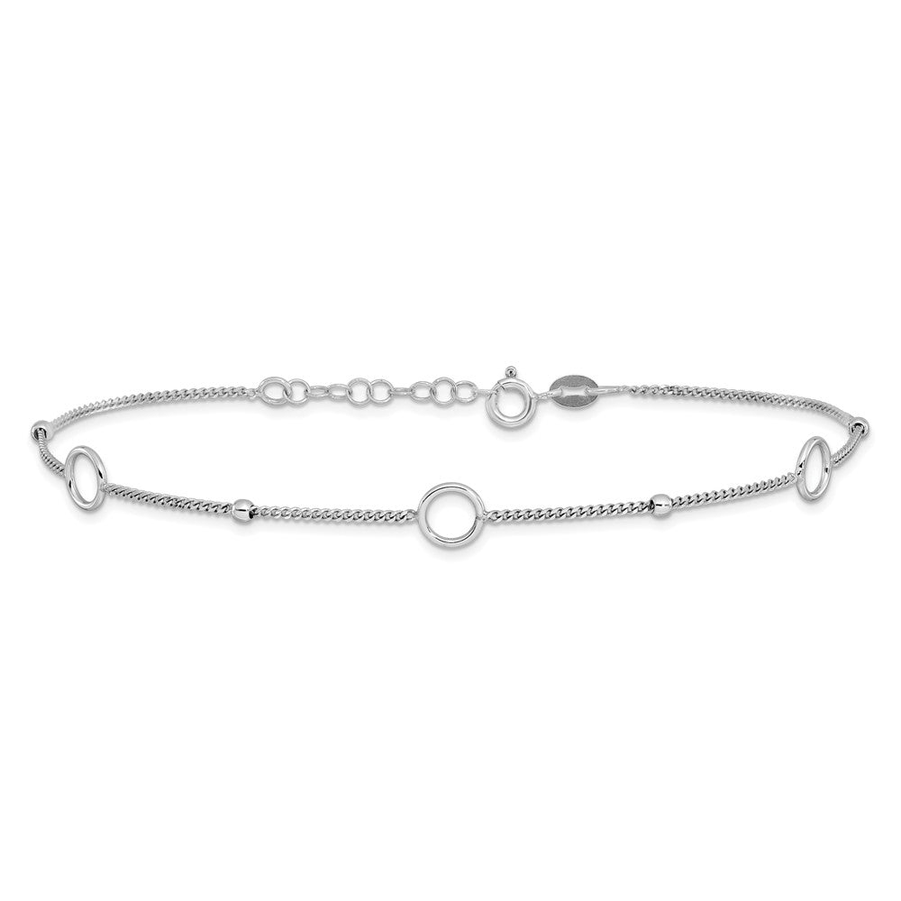 Sterlingsilber Rhodiniert Rings und Perlen 9 Zoll Plus 1 Zoll Verlängerung Fußkettchen