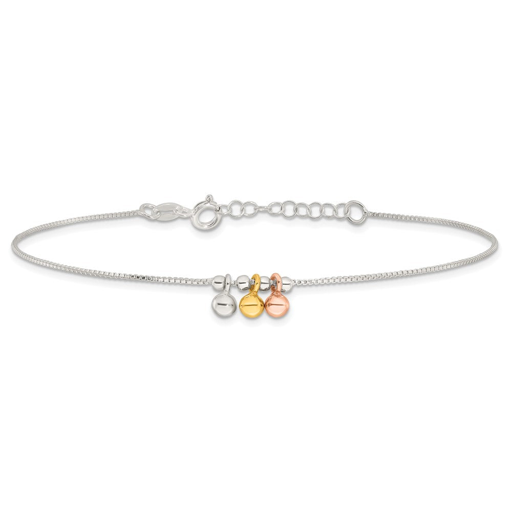 Sterlingsilber mit Rose und Goldfarben Hängend Perlen 9 Zoll Plus 1 Zoll Verlängerung Ankle