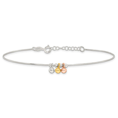 Sterlingsilber mit Rose und Goldfarben Hängend Perlen 9 Zoll Plus 1 Zoll Verlängerung Ankle