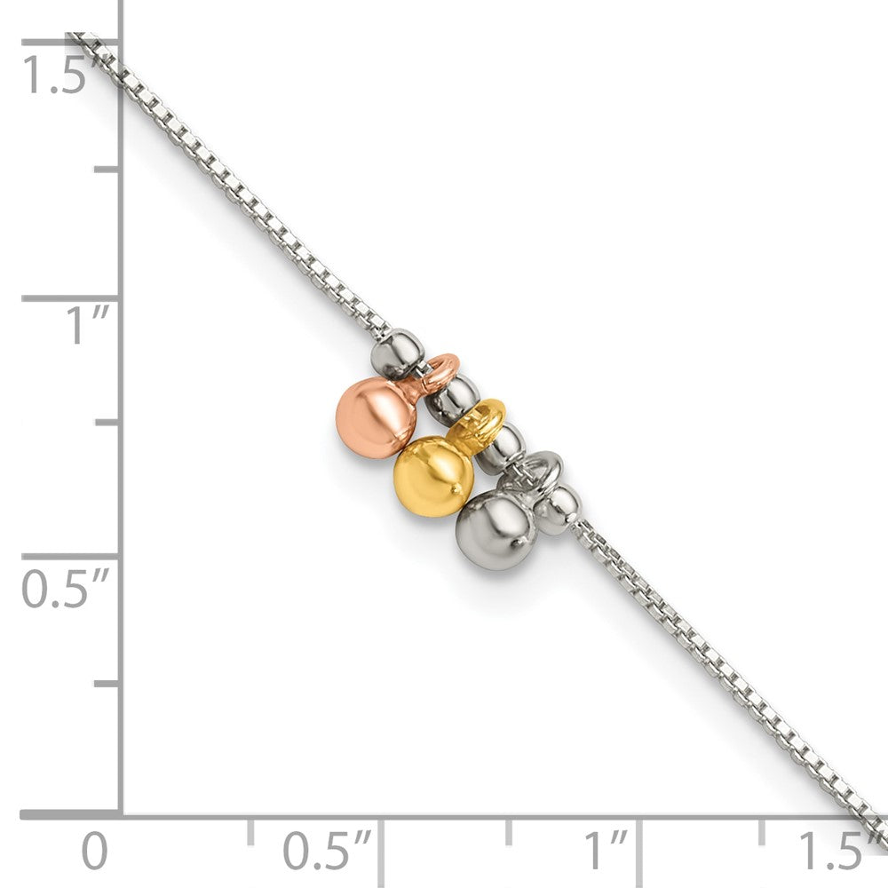 Sterlingsilber mit Rose und Goldfarben Hängend Perlen 9 Zoll Plus 1 Zoll Verlängerung Ankle