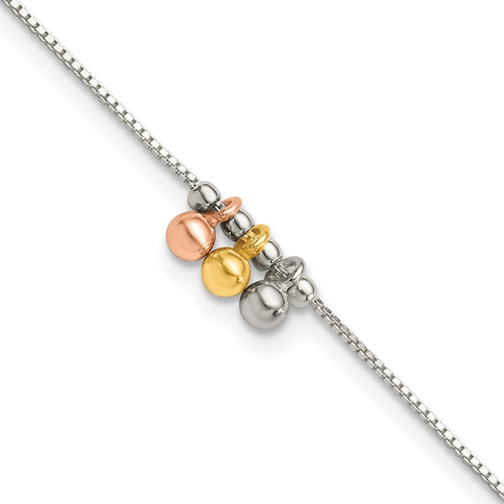 Sterlingsilber mit Rose und Goldfarben Hängend Perlen 9 Zoll Plus 1 Zoll Verlängerung Ankle