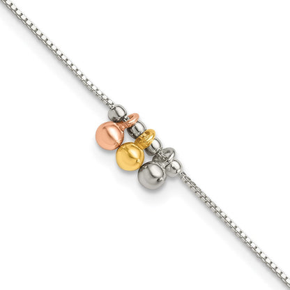 Sterlingsilber mit Rose und Goldfarben Hängend Perlen 9 Zoll Plus 1 Zoll Verlängerung Ankle