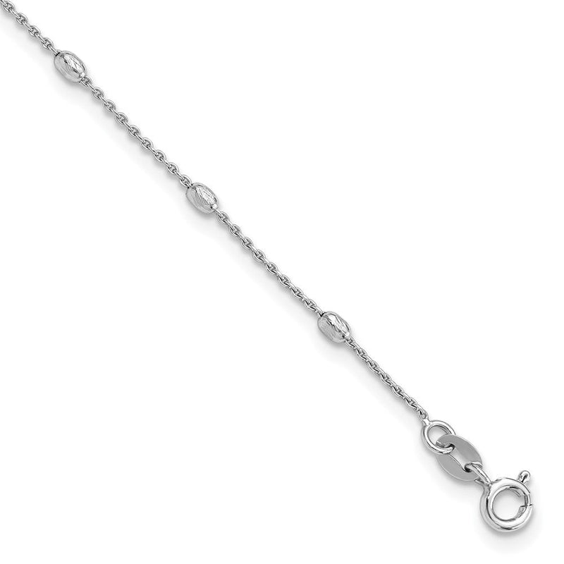 Sterlingsilber Rhodiniert Poliert Diamantiert Oval Gekugelt 9 Zoll mit 1 Zoll Verlängerung Fußkettchen