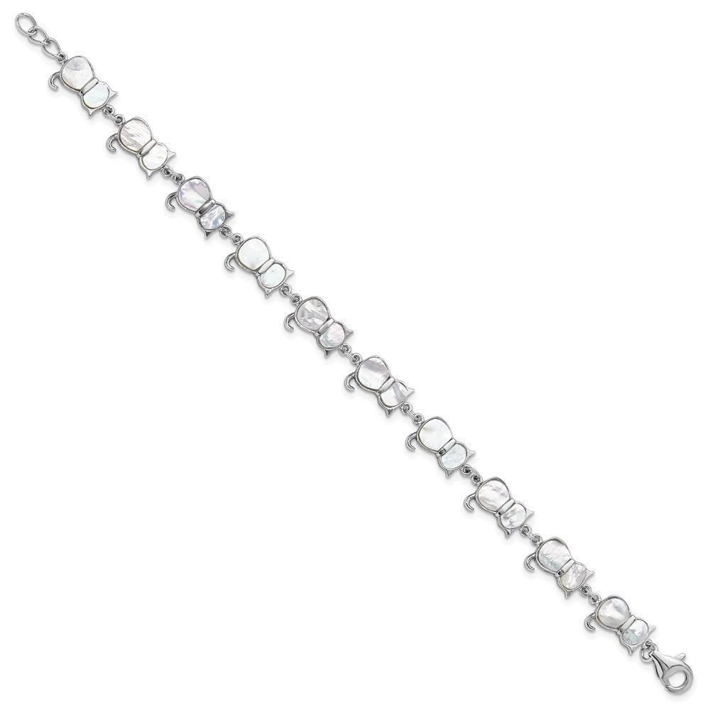 Sterlingsilber Rhodiniert Perlmutt Katze Glieder Armband