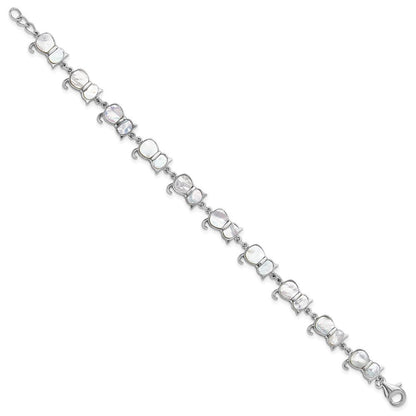 Sterlingsilber Rhodiniert Perlmutt Katze Glieder Armband