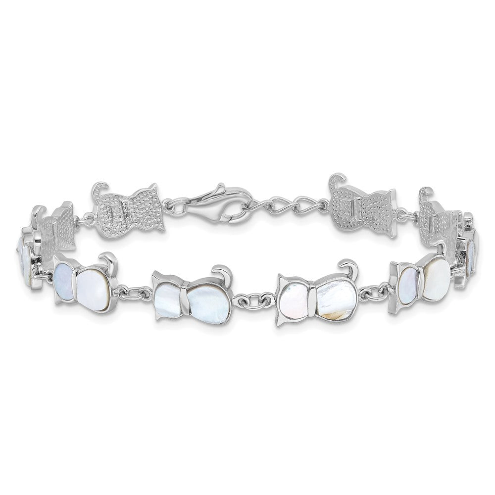 Sterlingsilber Rhodiniert Perlmutt Katze Glieder Armband