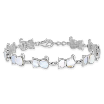 Sterlingsilber Rhodiniert Perlmutt Katze Glieder Armband