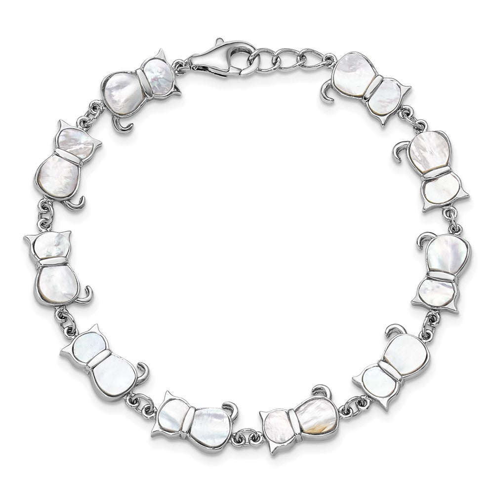Sterlingsilber Rhodiniert Perlmutt Katze Glieder Armband