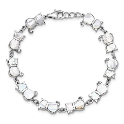 Sterlingsilber Rhodiniert Perlmutt Katze Glieder Armband