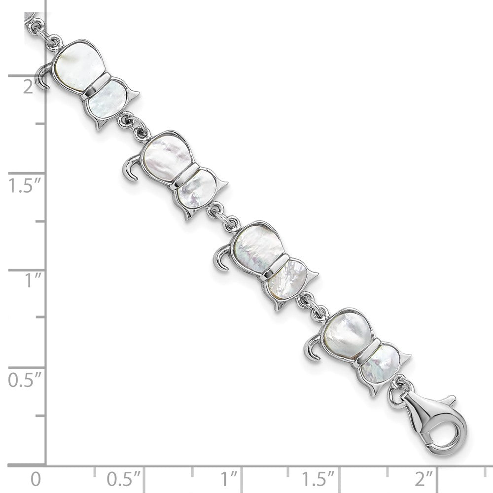 Sterlingsilber Rhodiniert Perlmutt Katze Glieder Armband