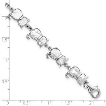 Sterlingsilber Rhodiniert Perlmutt Katze Glieder Armband