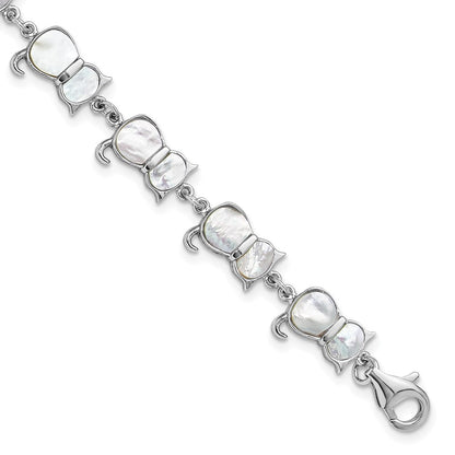 Sterlingsilber Rhodiniert Perlmutt Katze Glieder Armband