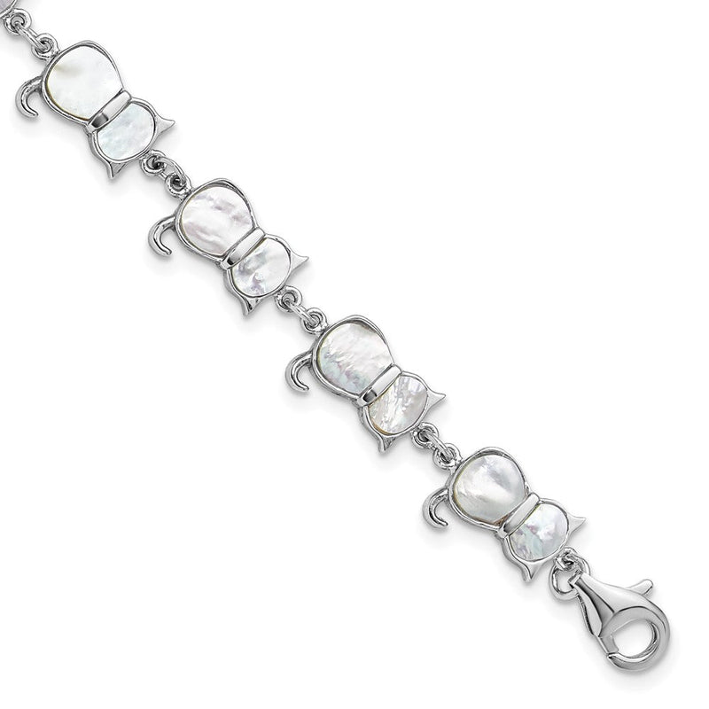Sterlingsilber Rhodiniert Perlmutt Katze Glieder Armband