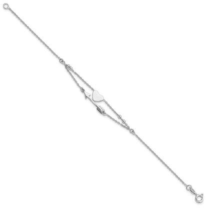 Sterlingsilber Rhodiniert Herz und Pfeil 7.5 Zoll Armband