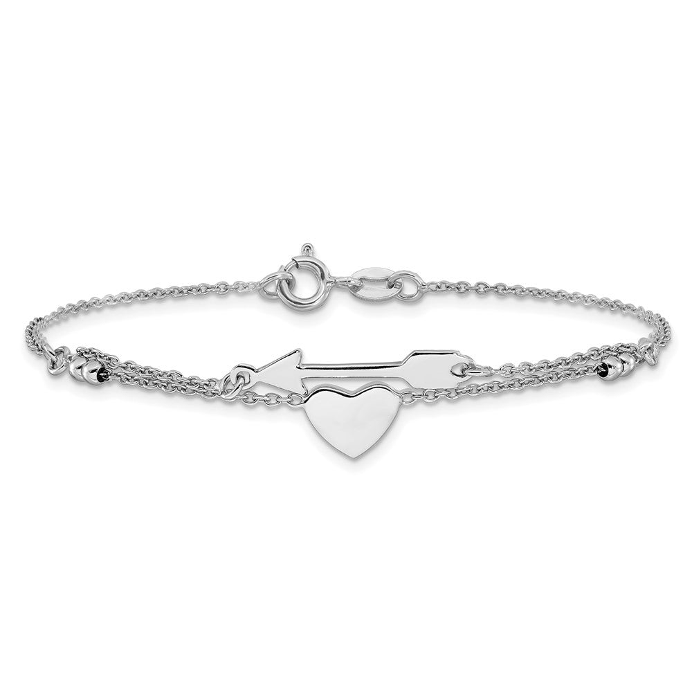 Sterlingsilber Rhodiniert Herz und Pfeil 7.5 Zoll Armband