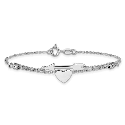 Sterlingsilber Rhodiniert Herz und Pfeil 7.5 Zoll Armband