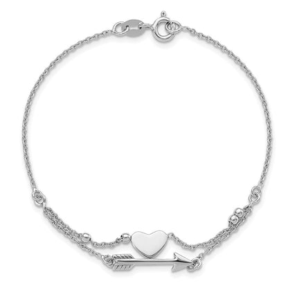 Sterlingsilber Rhodiniert Herz und Pfeil 7.5 Zoll Armband