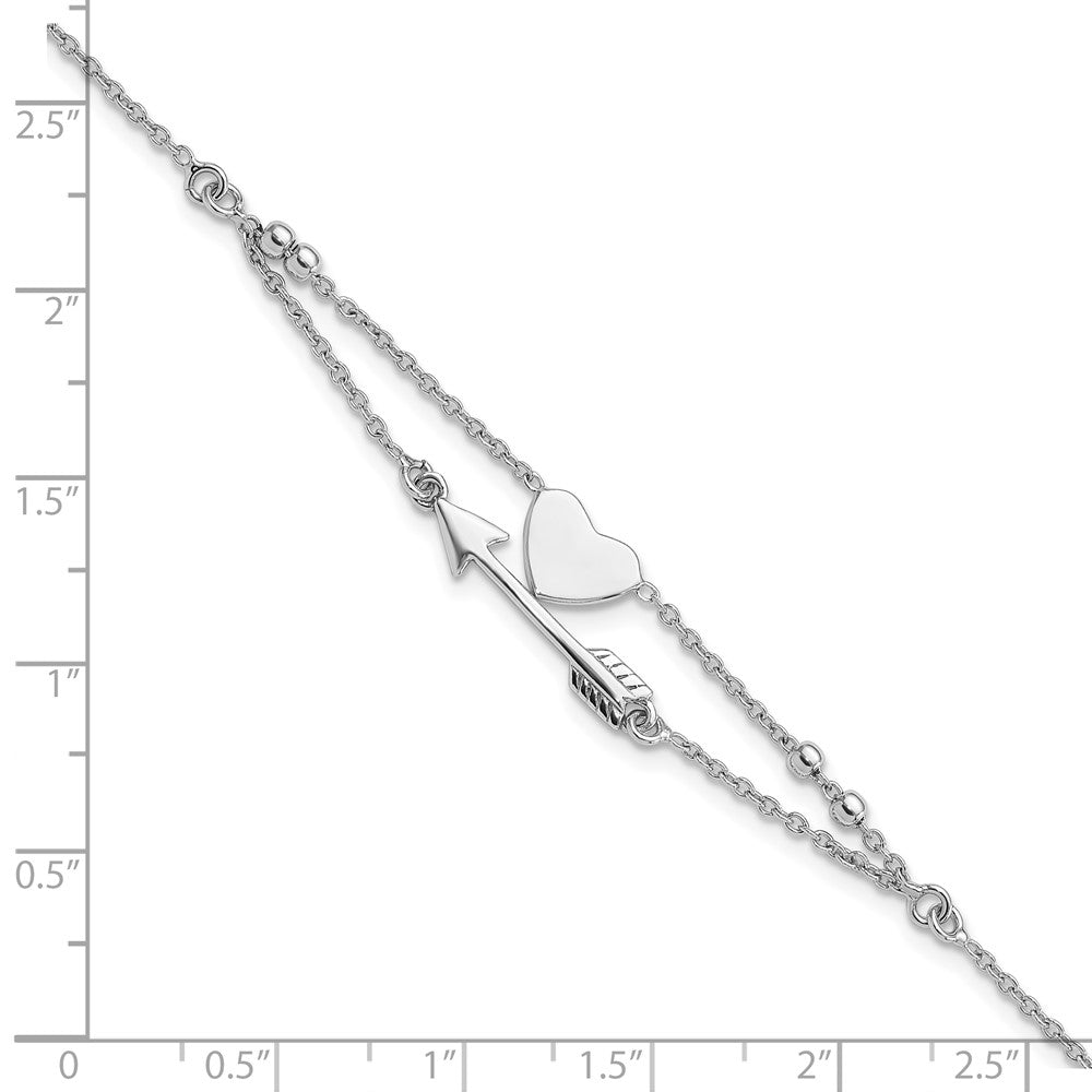Sterlingsilber Rhodiniert Herz und Pfeil 7.5 Zoll Armband