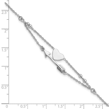 Sterlingsilber Rhodiniert Herz und Pfeil 7.5 Zoll Armband