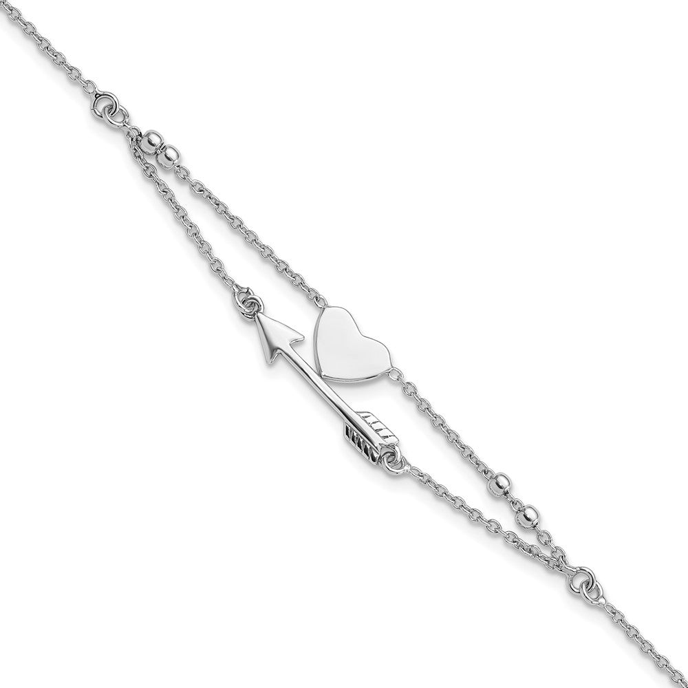 Sterlingsilber Rhodiniert Herz und Pfeil 7.5 Zoll Armband