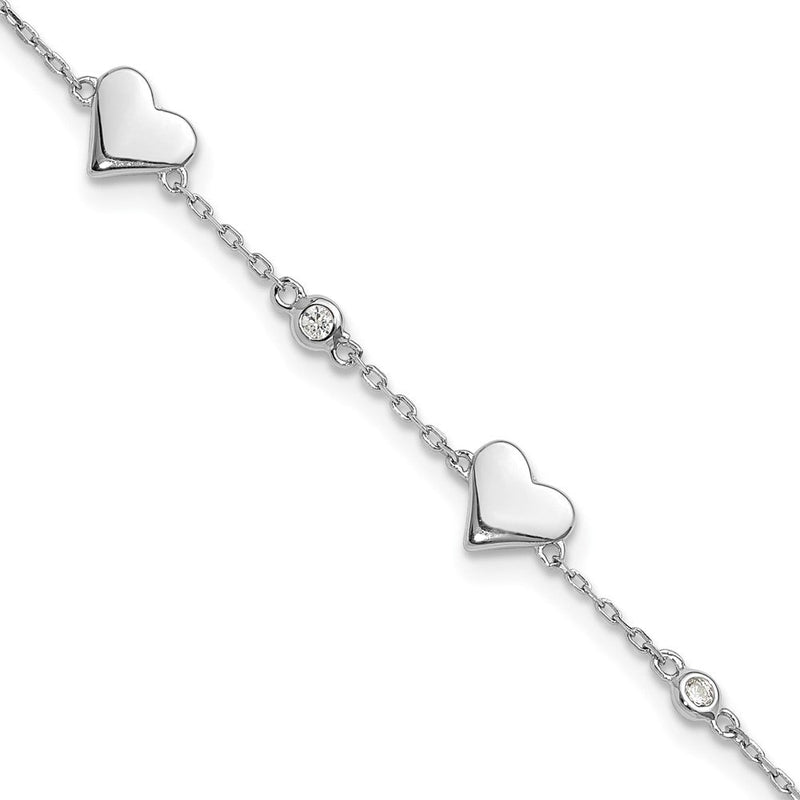 Sterlingsilber Rhodiniert Zirkonia Herzen 7 Zoll mit 1 Zoll Verlängerung. Armband