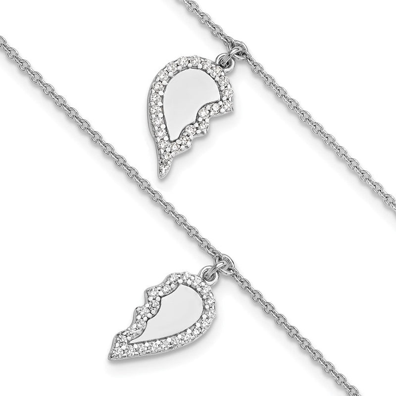 Sterlingsilber Rhodiniert Zirkonia Halb Herz 7.25 Zoll mit 1 in Verlängerung 2 Armband Set