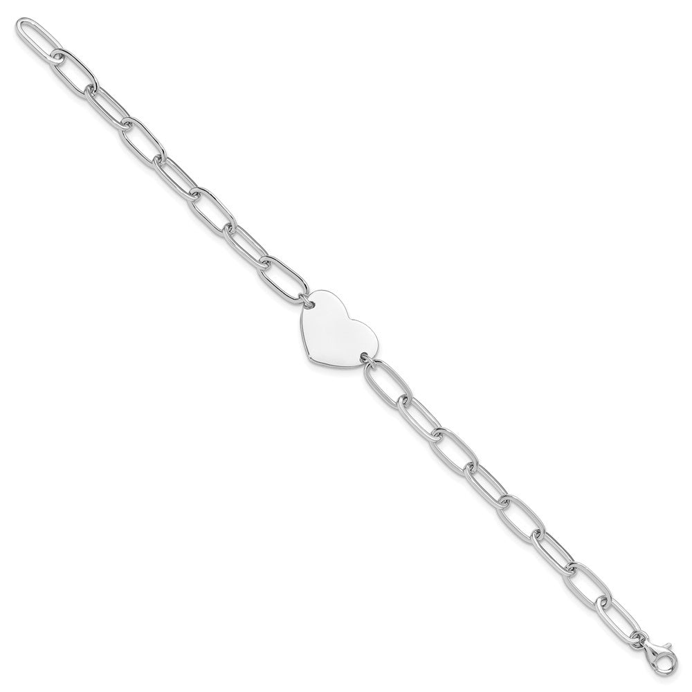 Sterlingsilber Rhodiniert Herz Offen Glieder 7.25 Zoll Armband