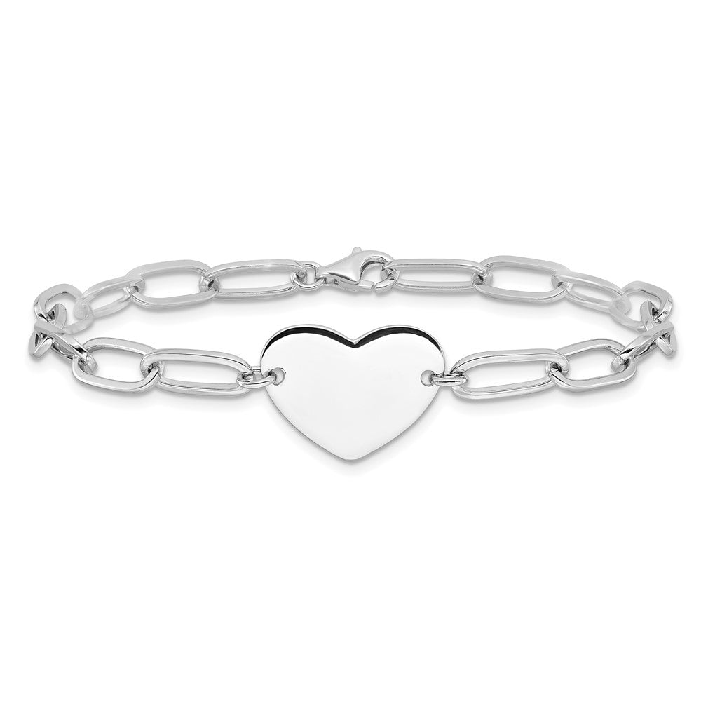 Sterlingsilber Rhodiniert Herz Offen Glieder 7.25 Zoll Armband
