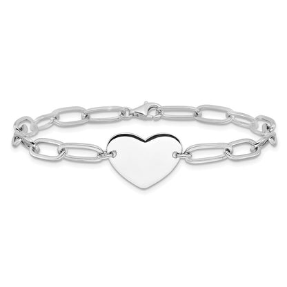 Sterlingsilber Rhodiniert Herz Offen Glieder 7.25 Zoll Armband