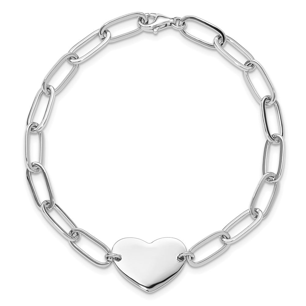 Sterlingsilber Rhodiniert Herz Offen Glieder 7.25 Zoll Armband